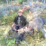2013-10-19 Anders Johansson från Skärvhult sköt även denna älgtjur (det är en 5 taggare) i Kävsjölaget för Andreas Ingvarssons Bamse (var ju bara två skall… precis i upptaget)